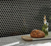 Matte Black Penny Round Porcelain Mosaic Tile - 12x12 Sheet for Backsplash, Bathroom, Kitchen Wall, Shower